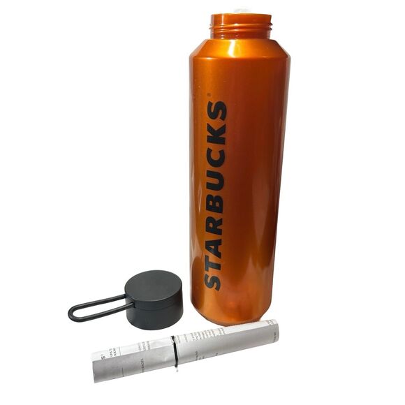 Starbucks Orange & Black Shine Wordmark Logo Strap Water Bottle 24 Oz New w/tags - Picture 2 of 3